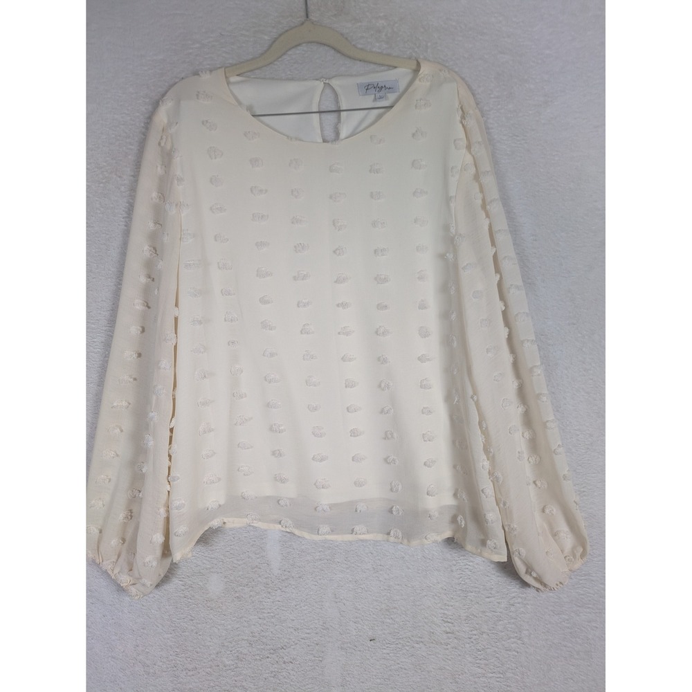 Polagram Blouse Women's Large Cream Swiss Dot Balloon Sleeve